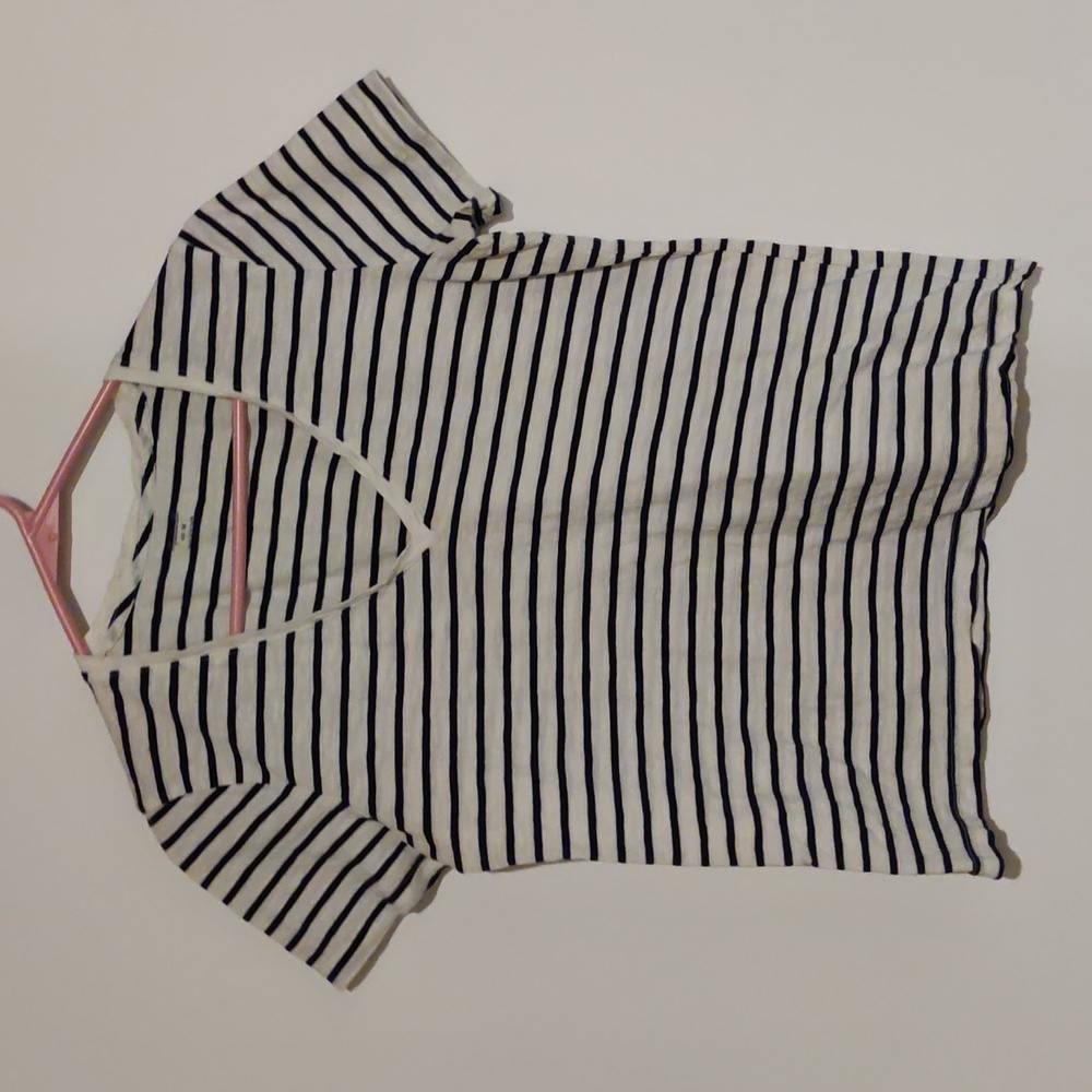 Madewell Blue/Black and White Striped V Neck Tshirt Size M